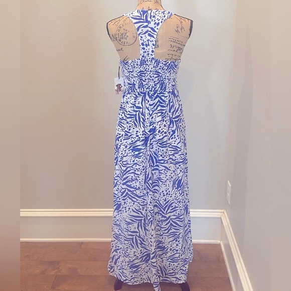 Sincerely Jules Blue White Print Razor Back Maxi Dress S NWT - Picture 4 of 6